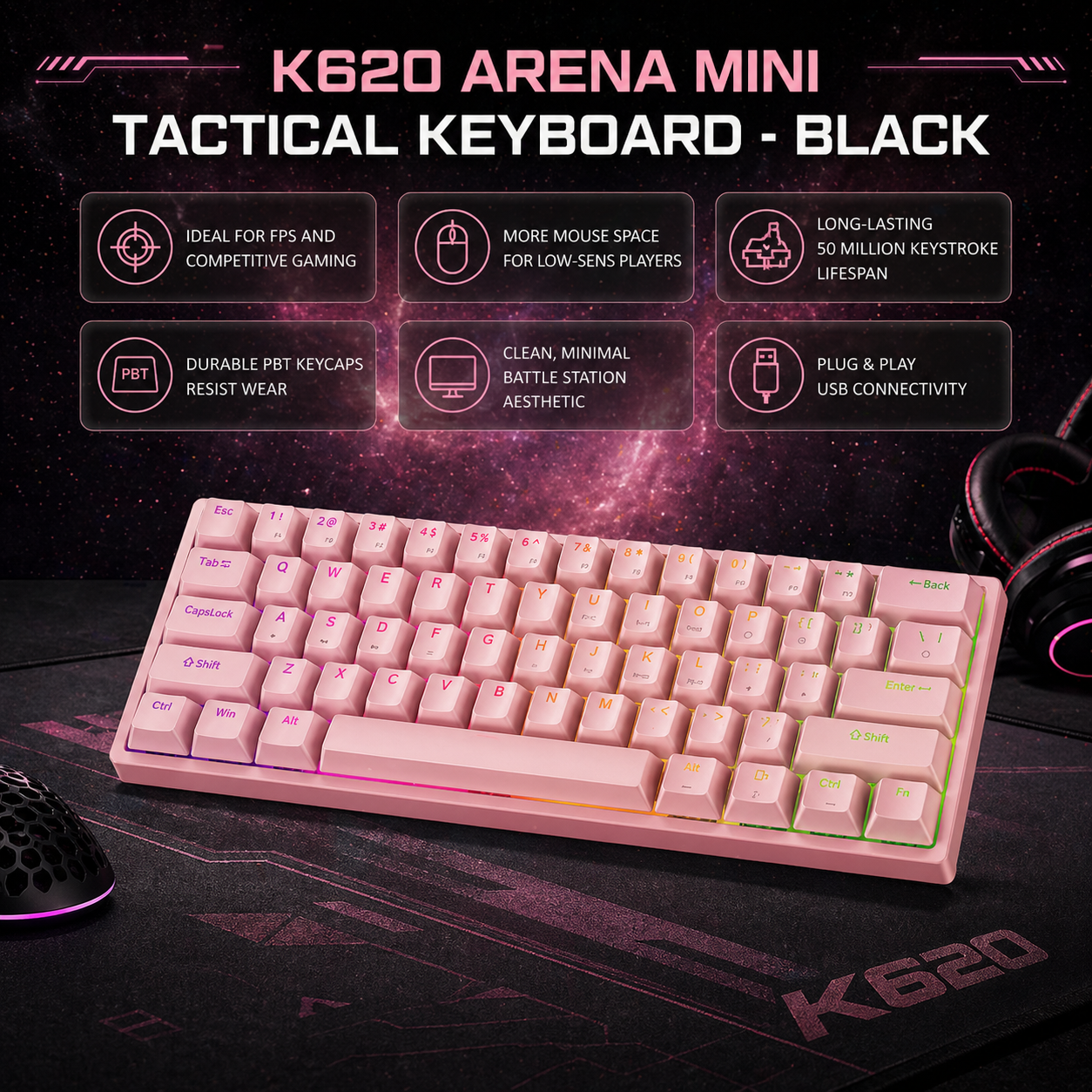 K620 Arena Mini Tactical Keyboard - Pink
