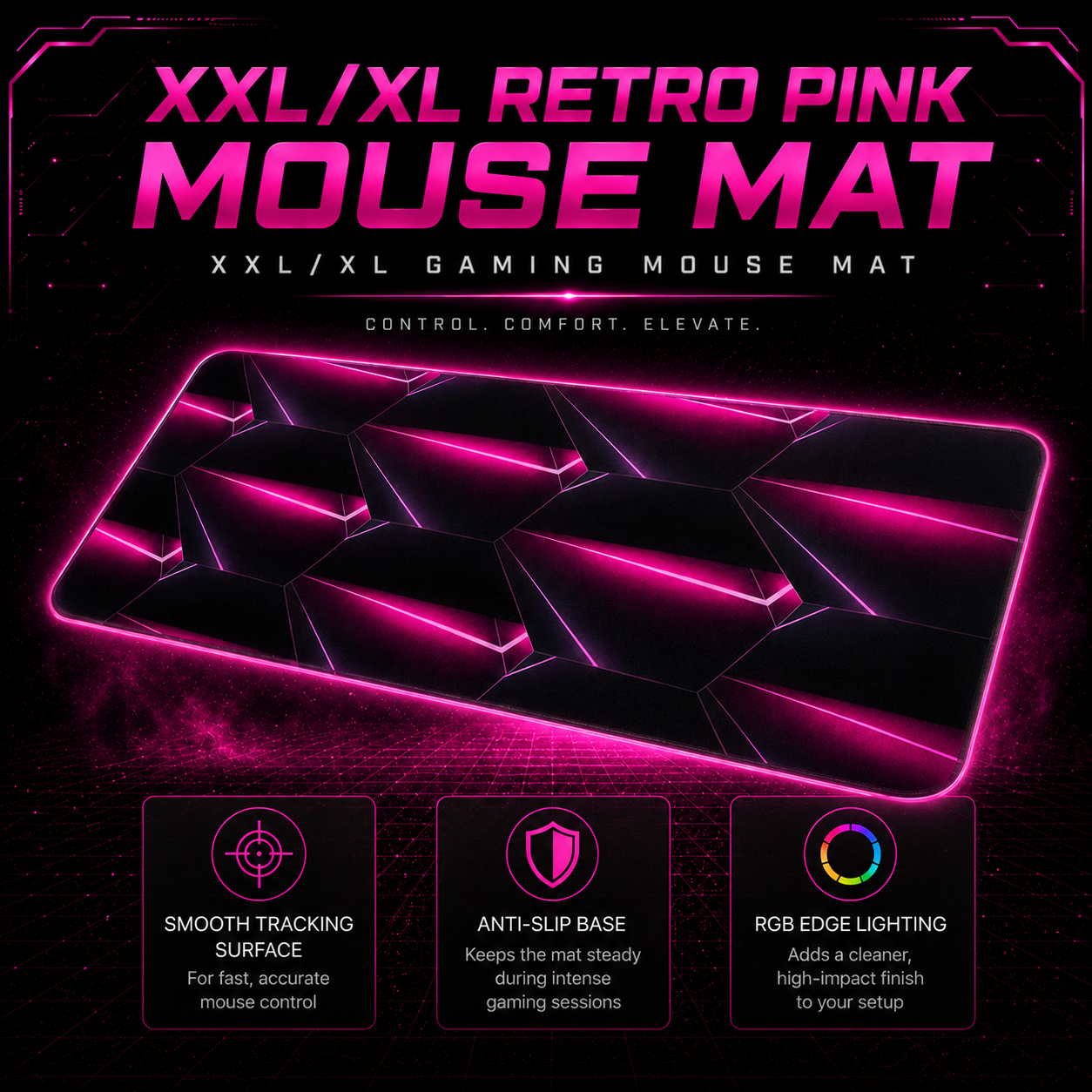 XXL/XL RGB Gaming Mouse Pad - Retro Pink