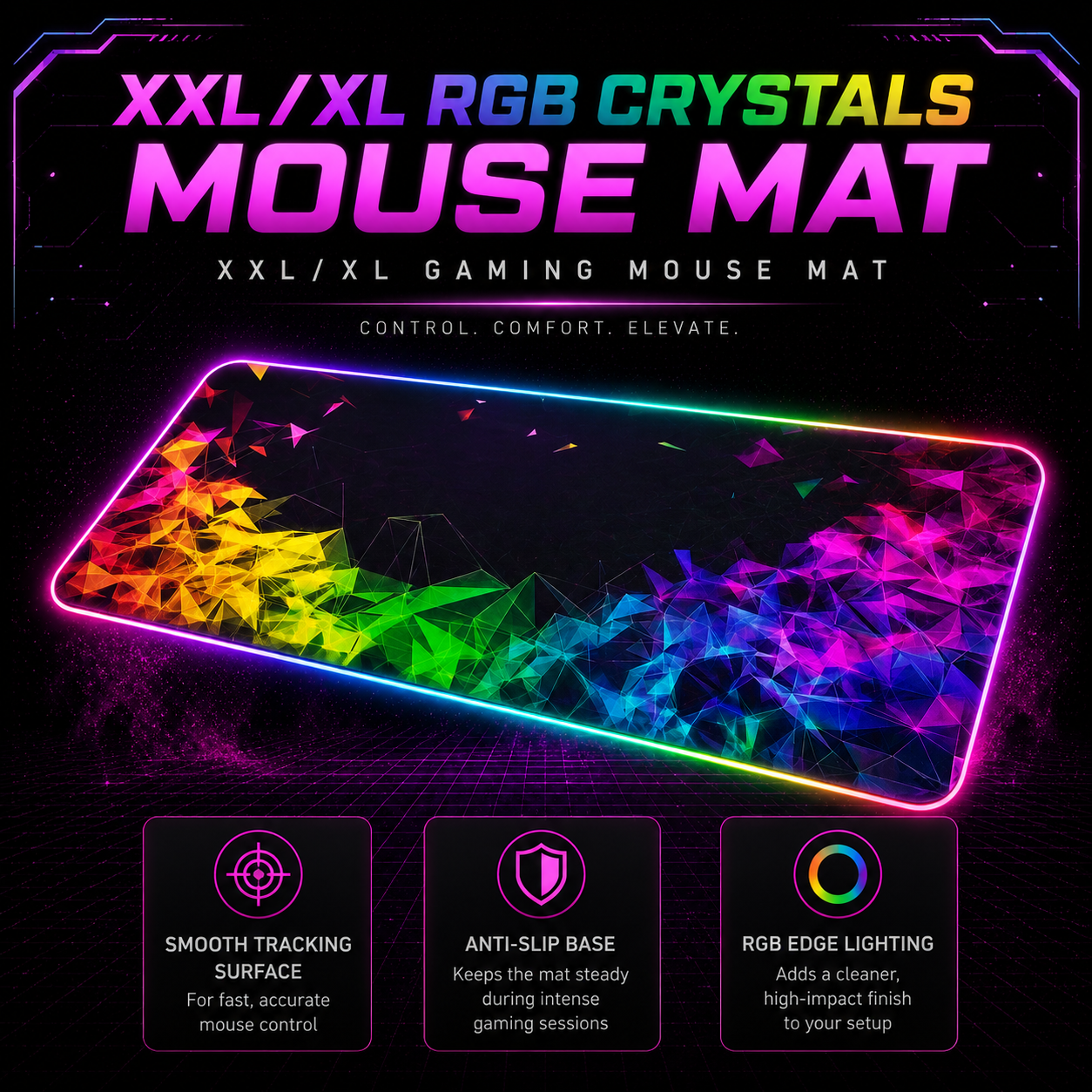 XXL/XL RGB Gaming Mouse Pad - RGB Crystals